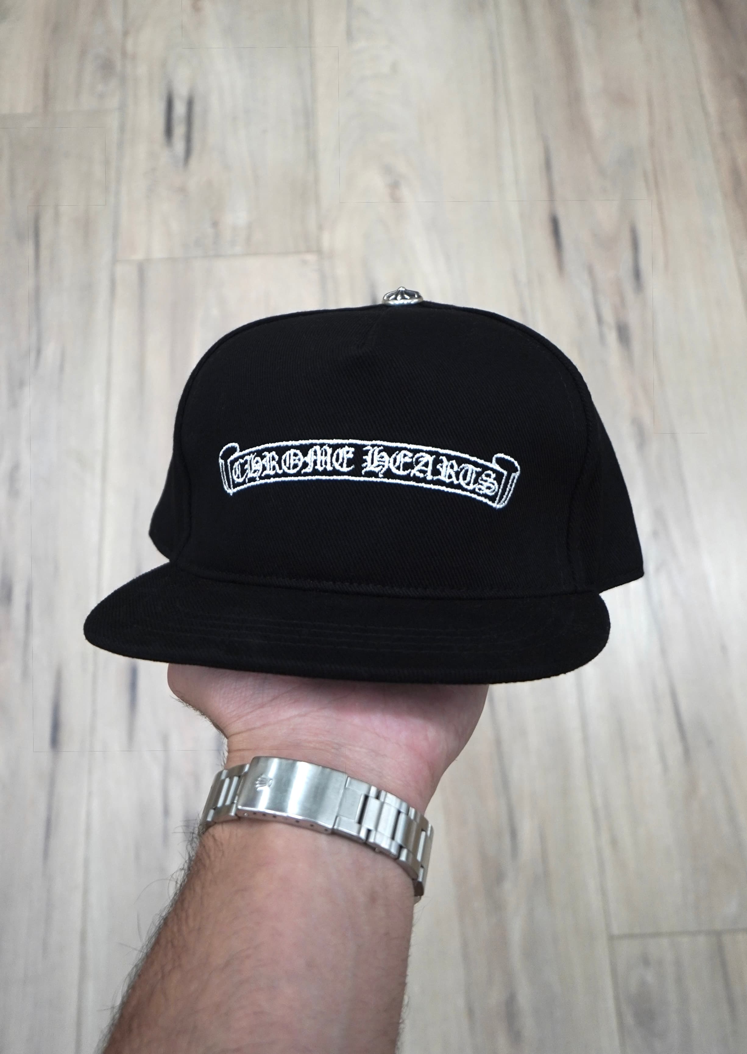 Chrome Hearts Scroll Logo Black Denim Hat