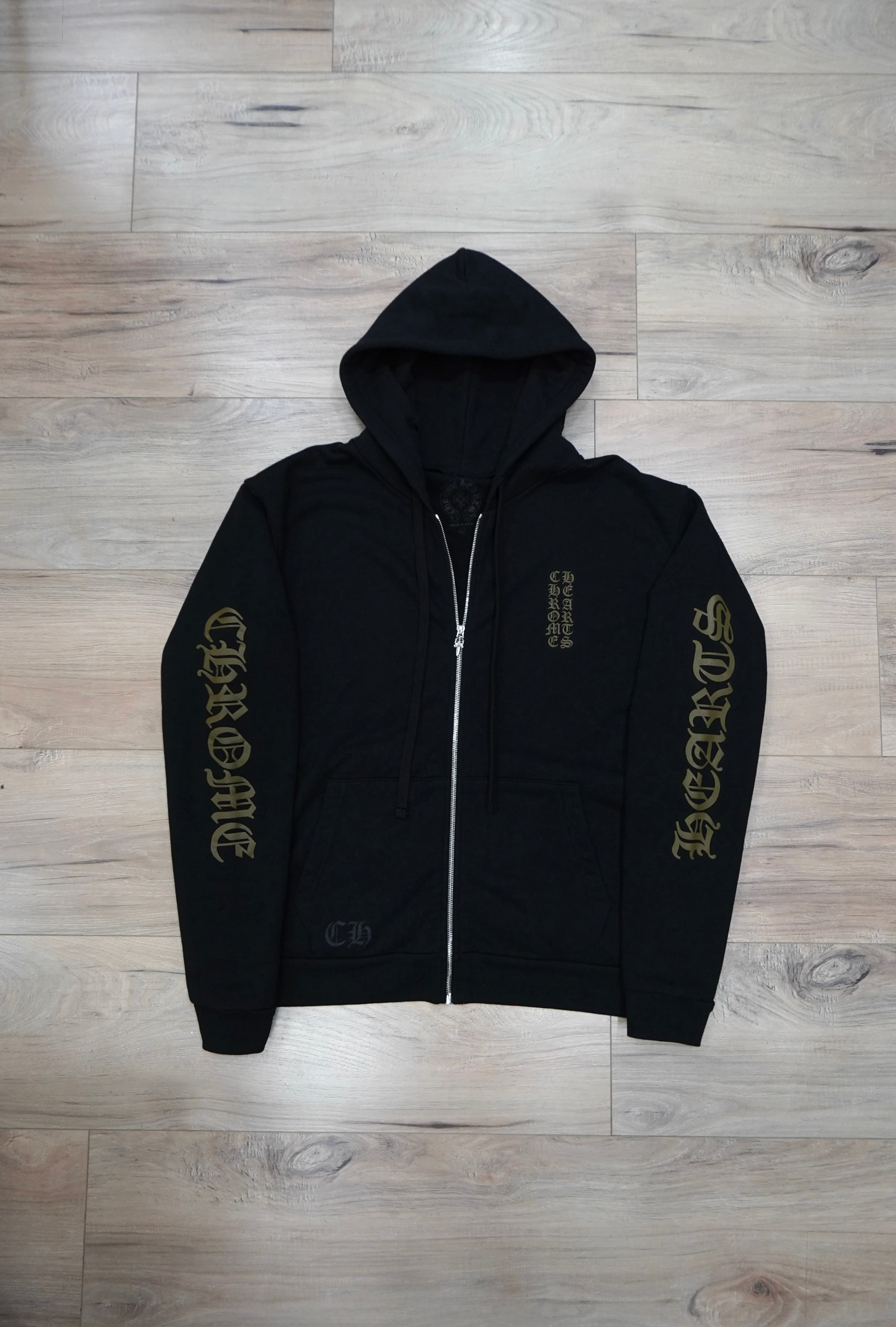 Chrome Hearts Vertical Logo Olive Black Zip Up Hoodie