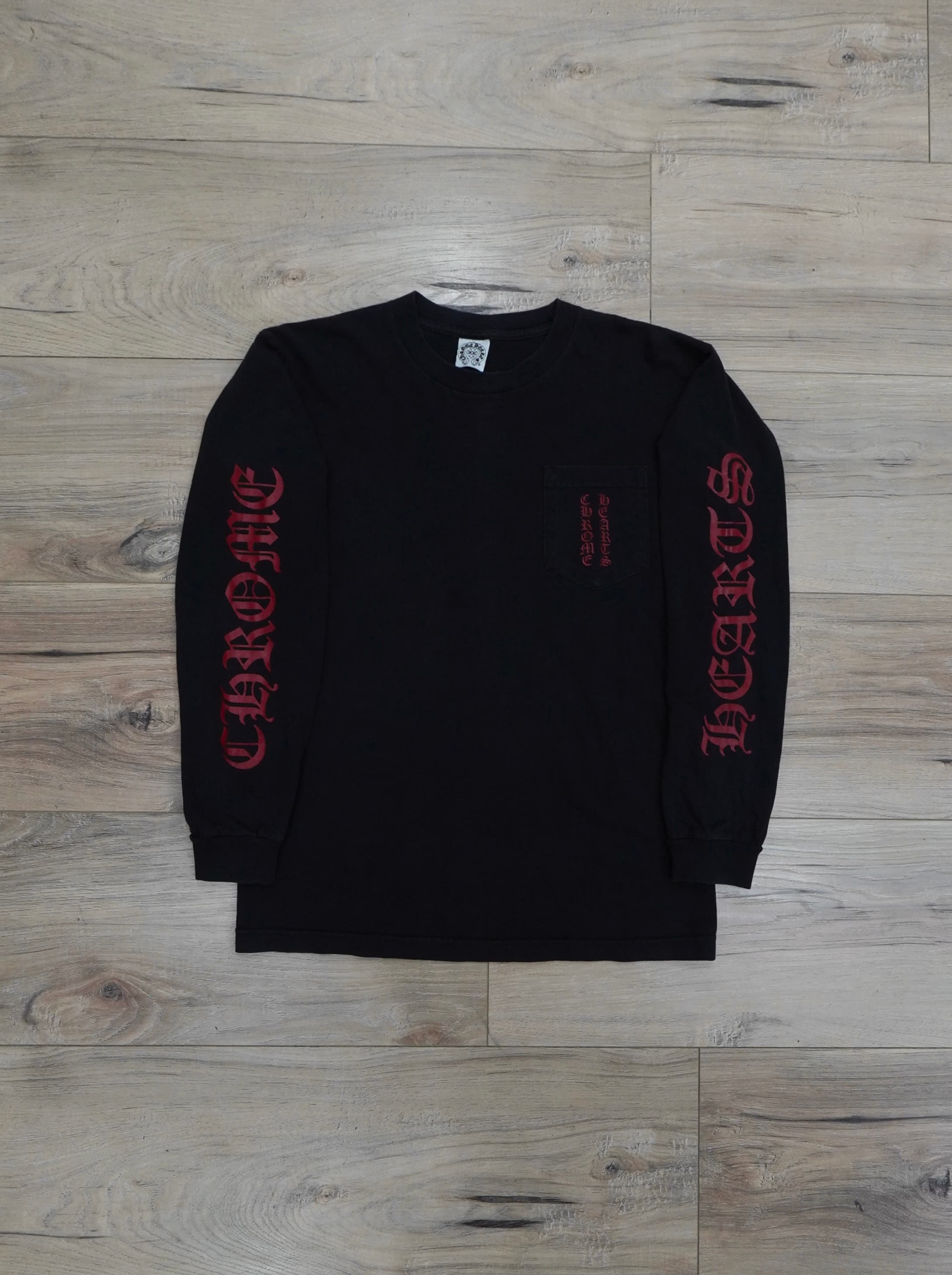 Vintage Chrome Hearts Red Vertical Letter Scroll Logo Long-Sleeve