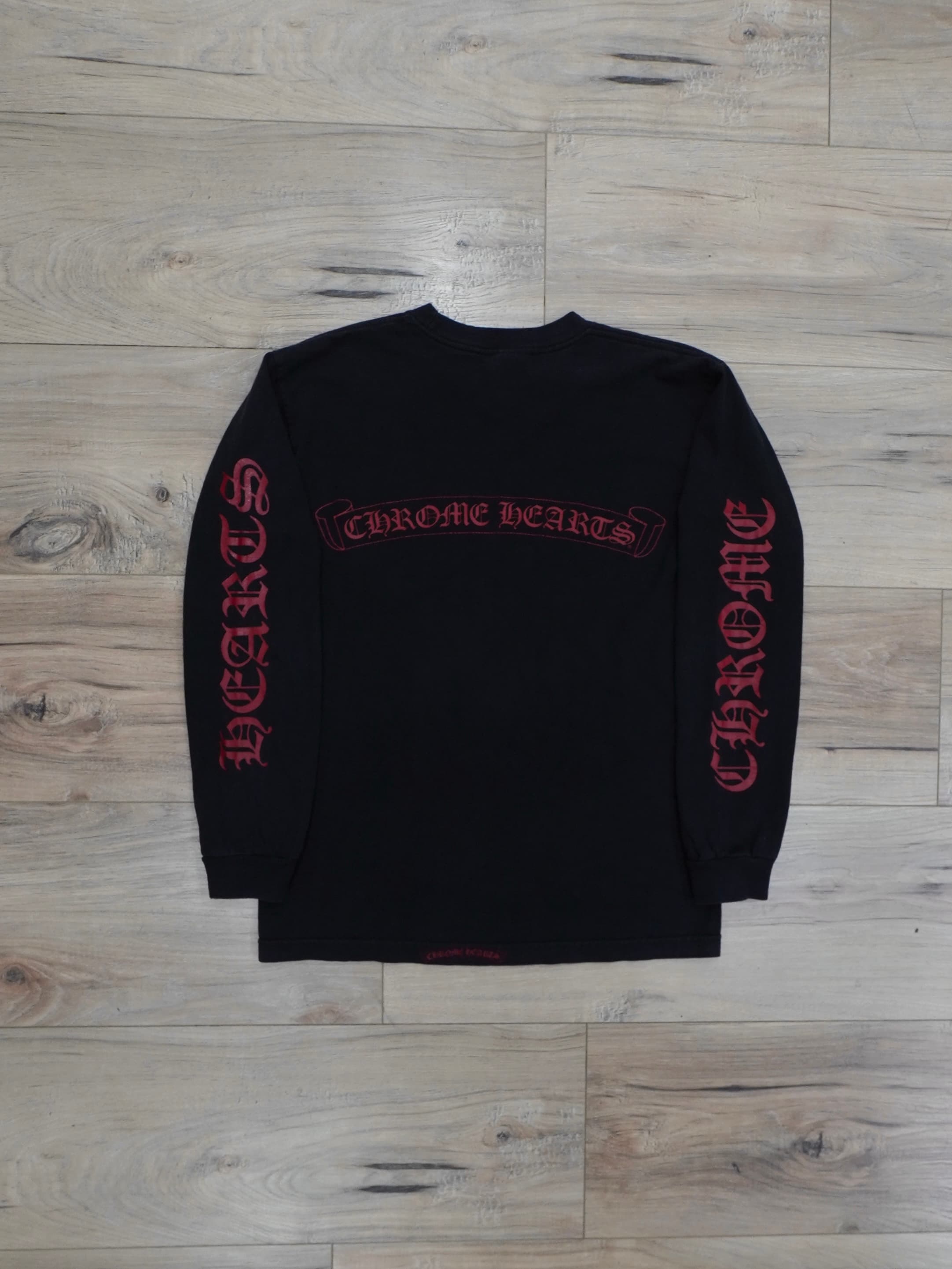 Vintage Chrome Hearts Red Vertical Letter Scroll Logo Long-Sleeve